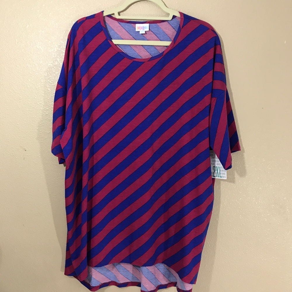 LuLaRoe Irma NWT Plus Size 2XL Pink/Blue Stripes